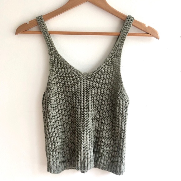 moon&madison Tops - Green Crochet Tank Top